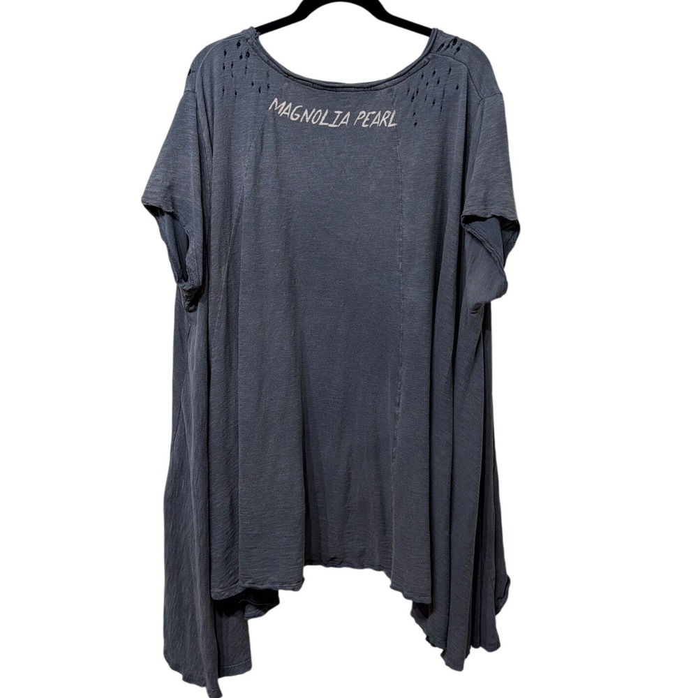 Magnolia Pearl Blue Gray Distressed Oversized Cotton Tunic T-Shirt OSFM